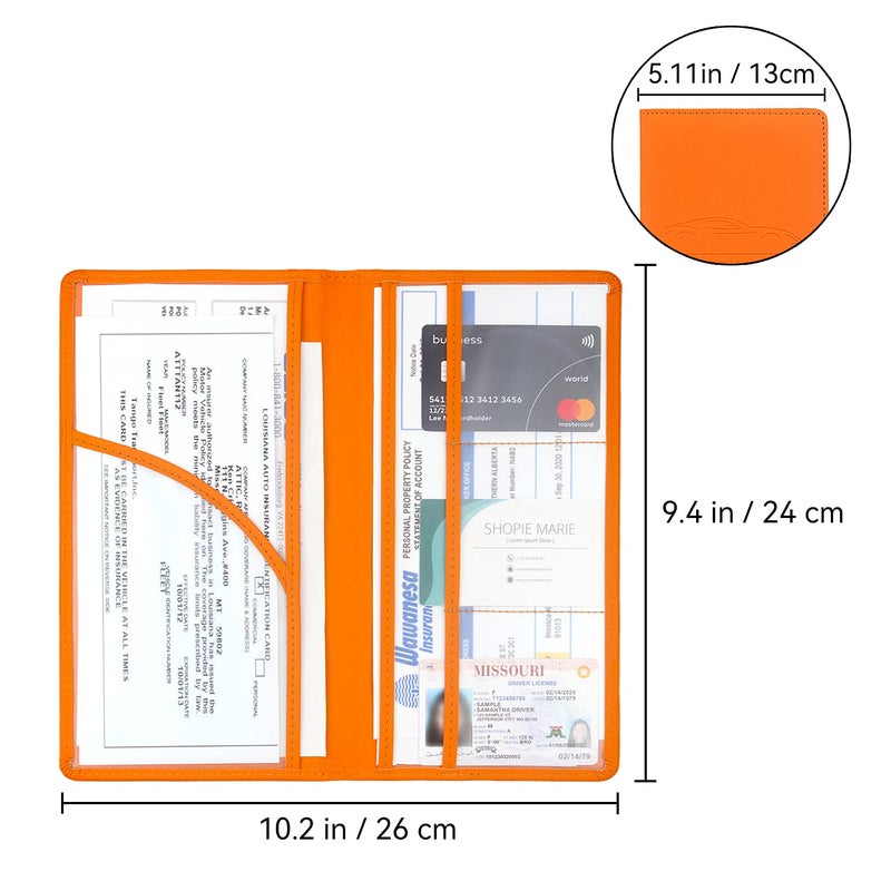 Miunice Car Registration and Insurance Holder  Premium Pu Leather Vehicle Glove Box Organizer - for Driver License  Cards & Essential Documents (L-Orange) - Image 2